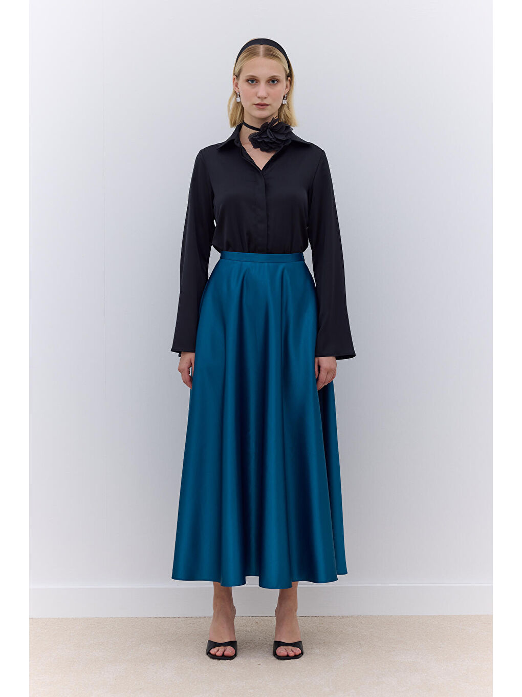 Saten Kloş Abiye Etek Yeşil