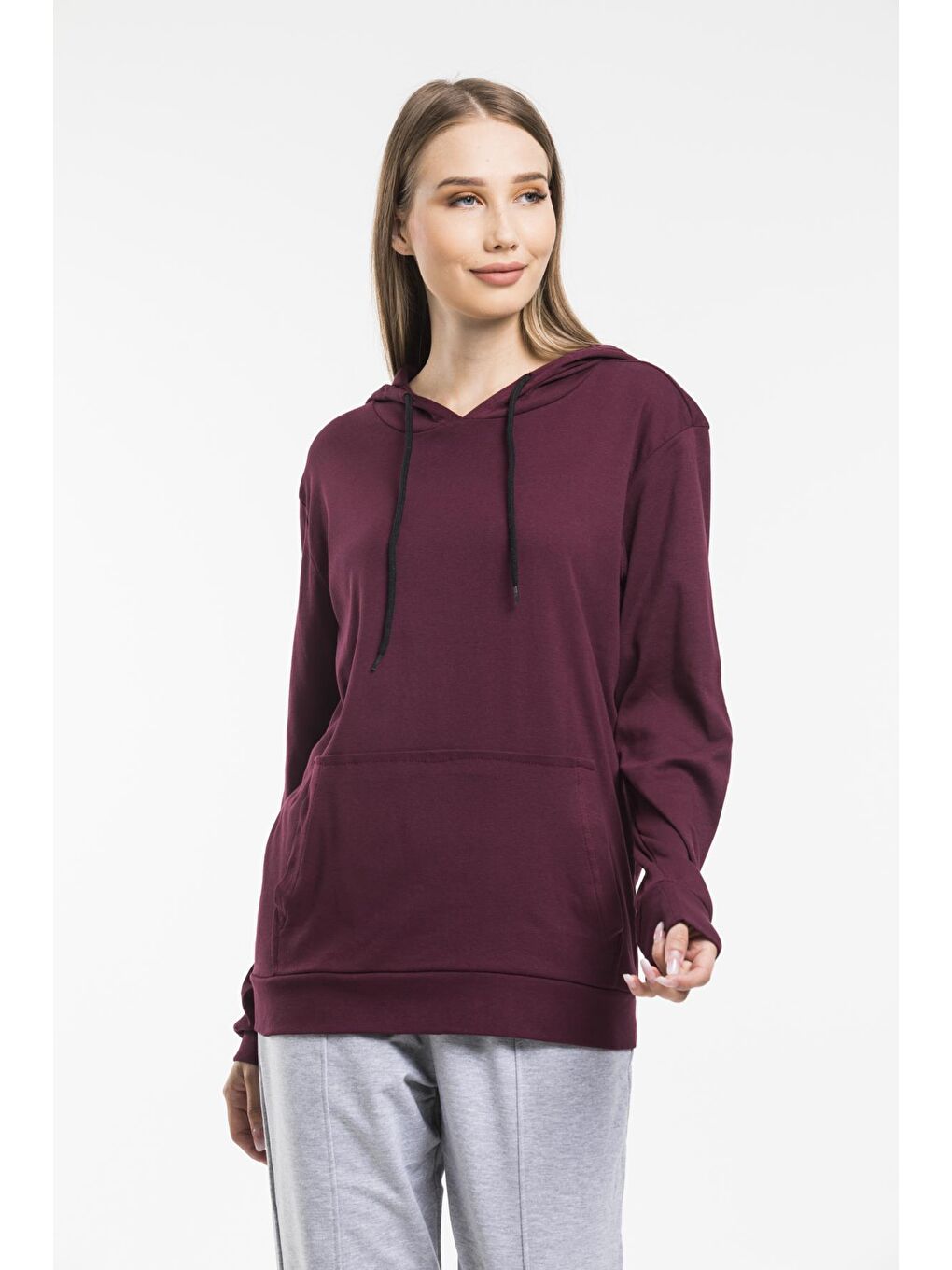 Süperlife Koyu Bordo Kadın Kapşonlu Oversize Fit Sweatshirt spr21k55 - 3