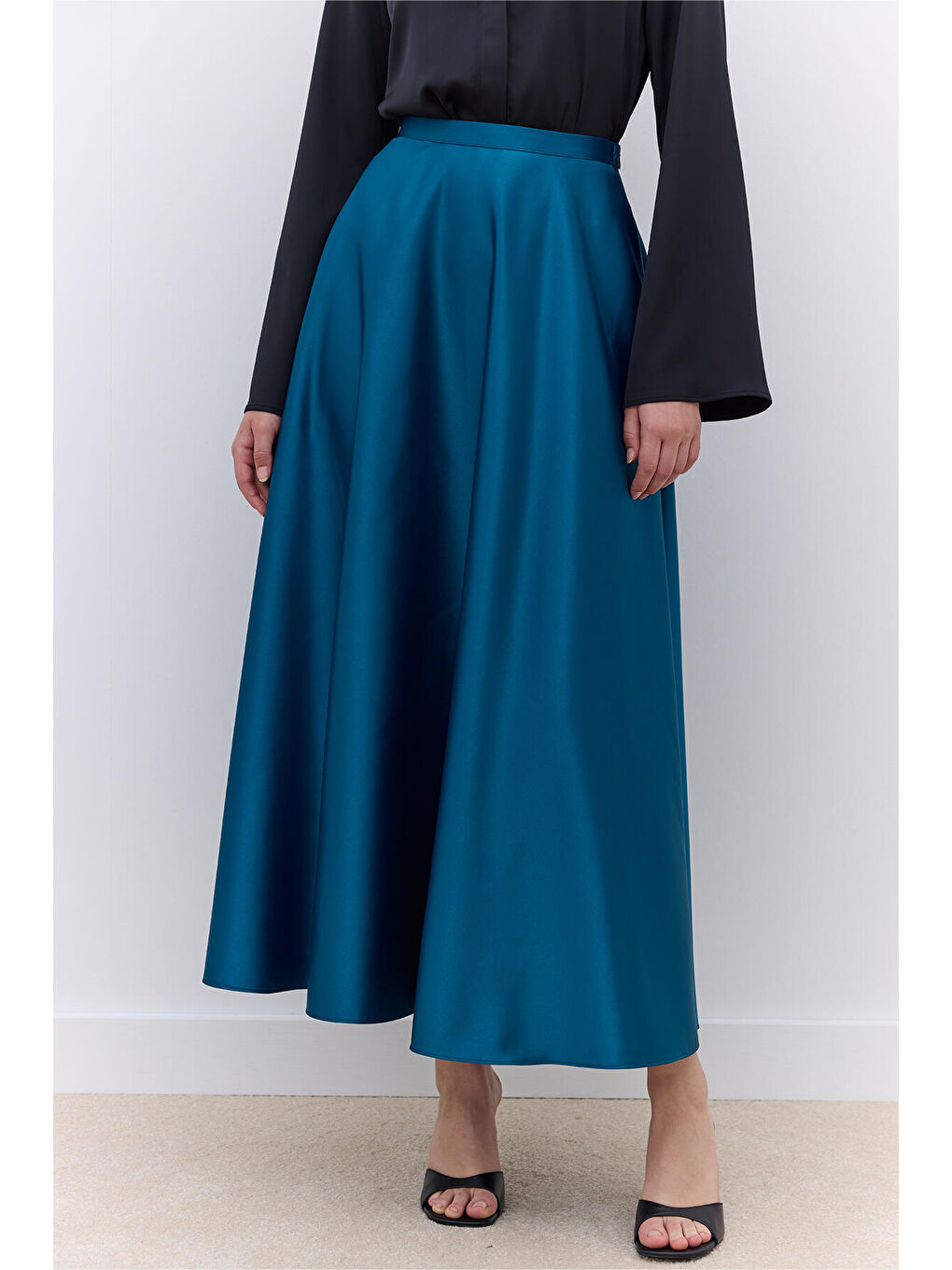 Saten Kloş Abiye Etek Yeşil-2