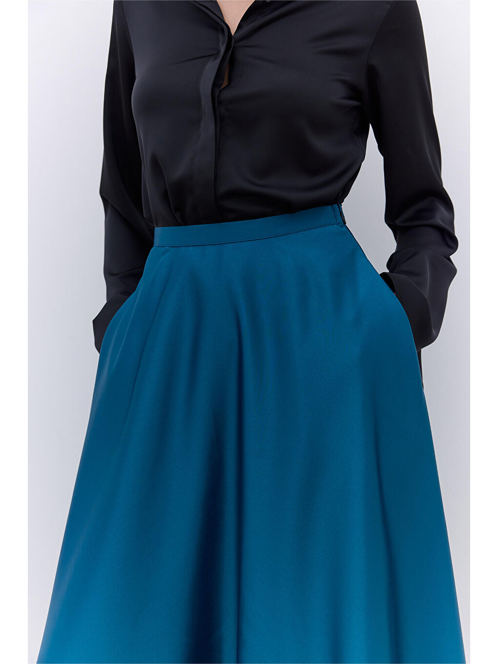 Saten Kloş Abiye Etek Yeşil-3