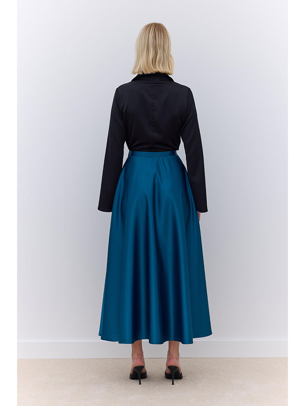 Saten Kloş Abiye Etek Yeşil-4