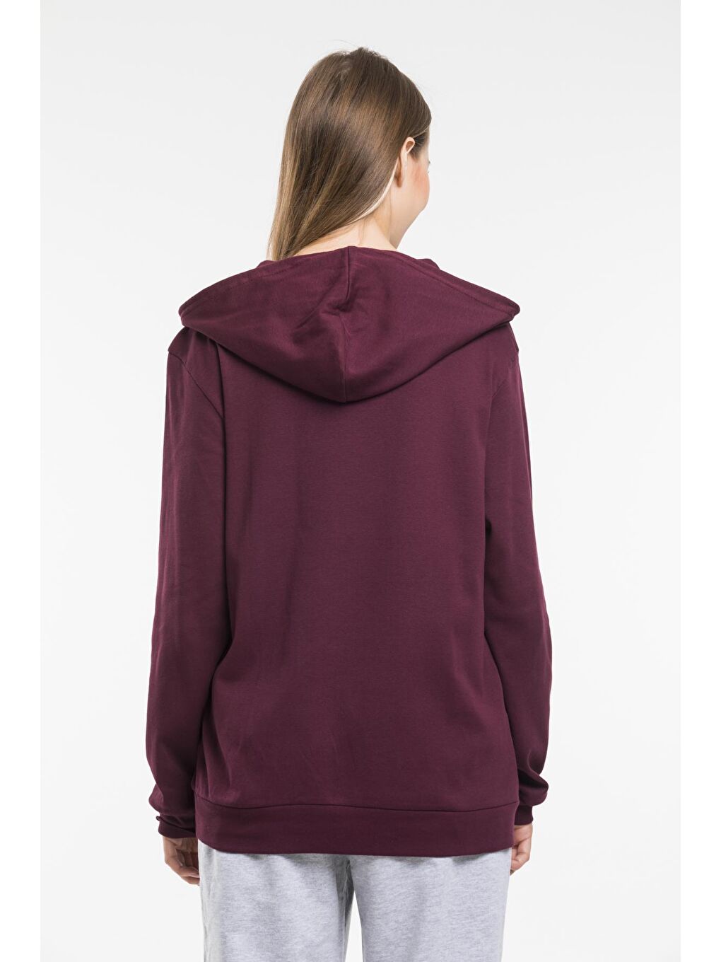 Süperlife Koyu Bordo Kadın Kapşonlu Oversize Fit Sweatshirt spr21k55 - 4