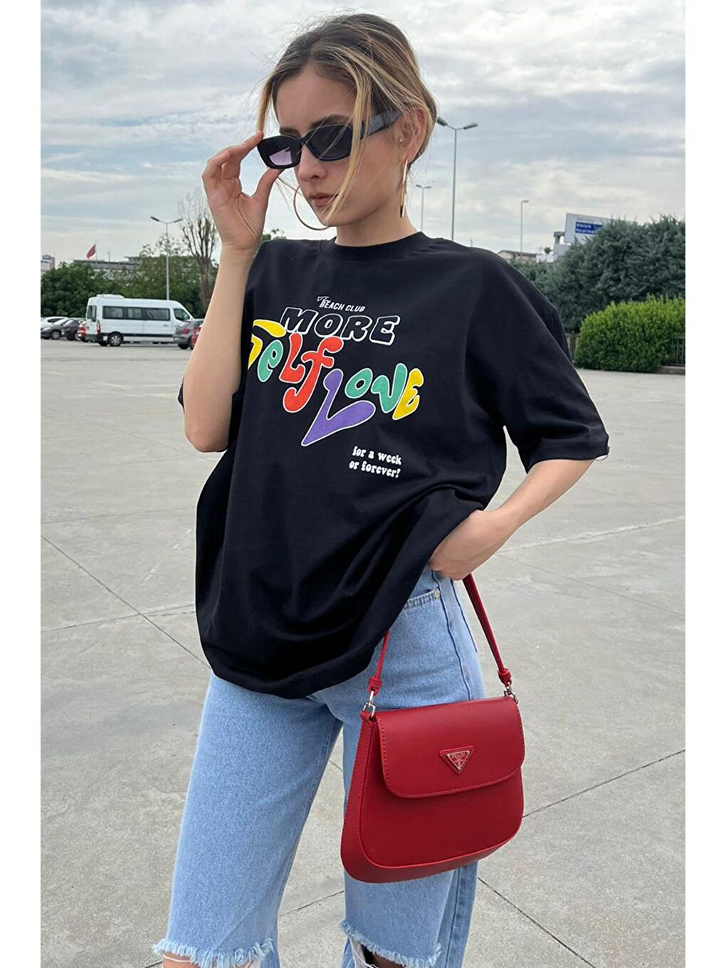 Siyah Baskılı Oversize Tişört Mg1522-2