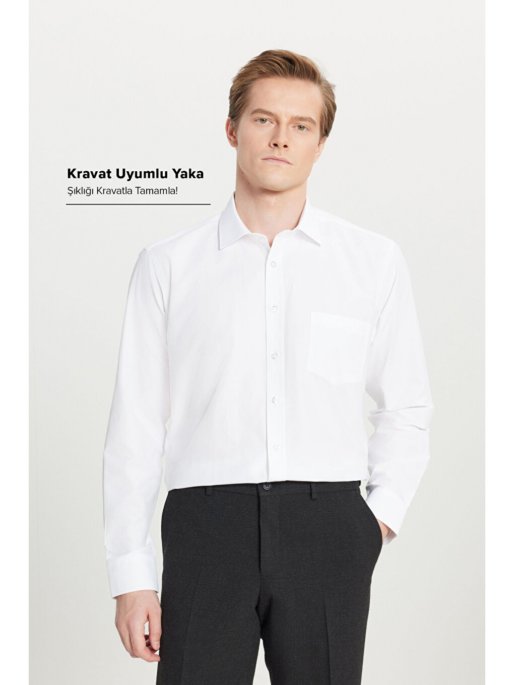 Erkek Beyaz Kolay Ütülenebilir Non-Iron Pamuklu Comfort Fit Geniş Kesim Klasik Yaka Gömlek