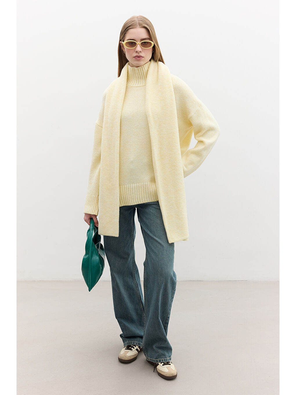 Oversize Yumuşak Kazak Sarı-3