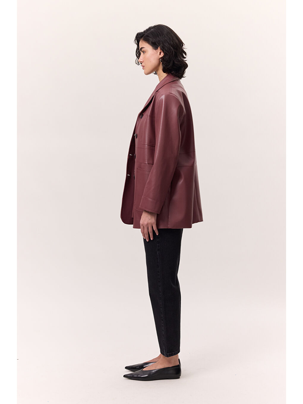 Pembe Retro Deri Ceket Gülkurusu-5