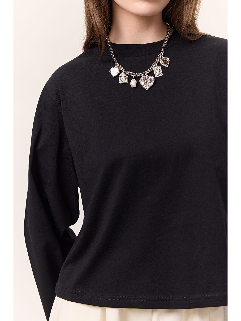 Uzun Kollu Kısa Tshırt Siyah-1