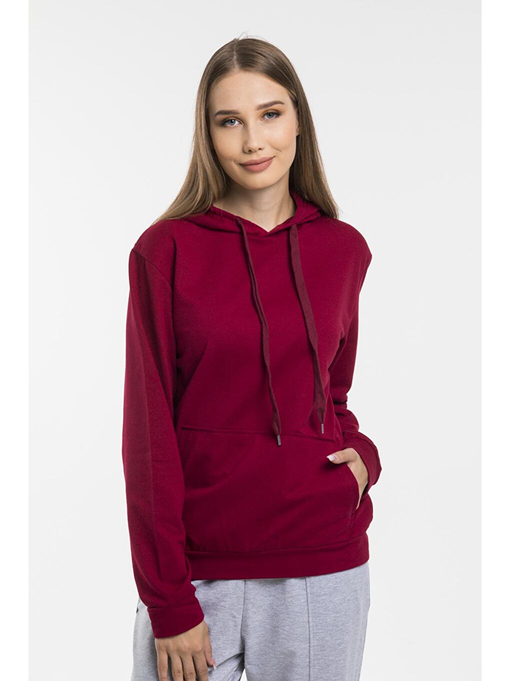 Süperlife Bordo Kadın Kapşonlu Oversize Fit Sweatshirt spr21k55