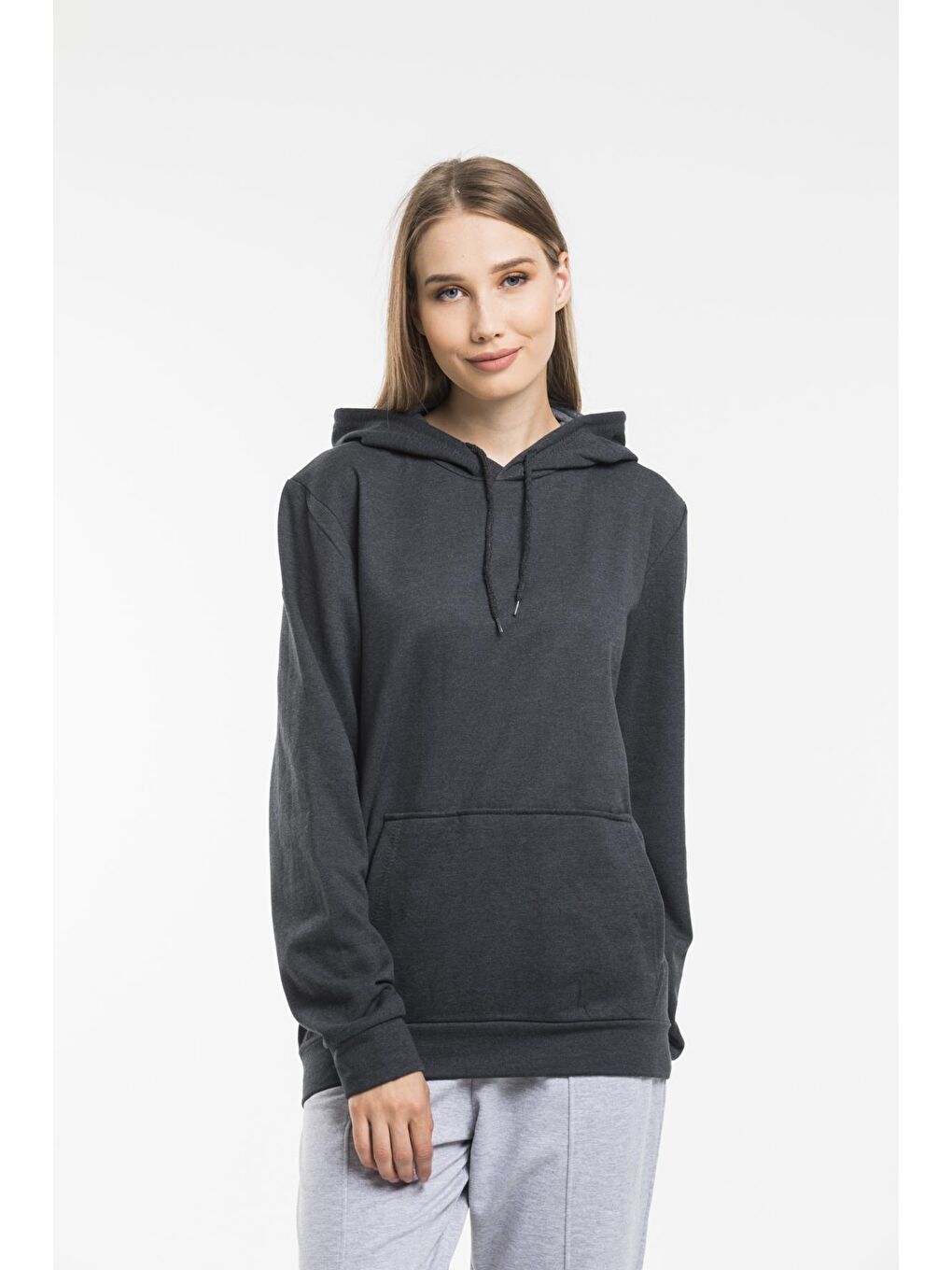 Süperlife Antrasit Kadın Kapşonlu Oversize Fit Sweatshirt spr21k55