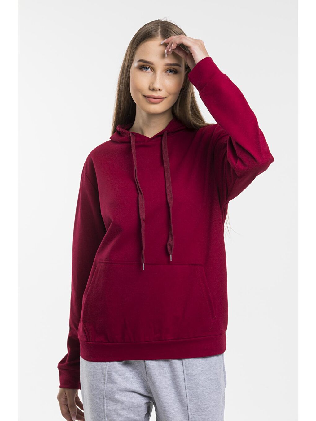 Süperlife Bordo Kadın Kapşonlu Oversize Fit Sweatshirt spr21k55 - 1