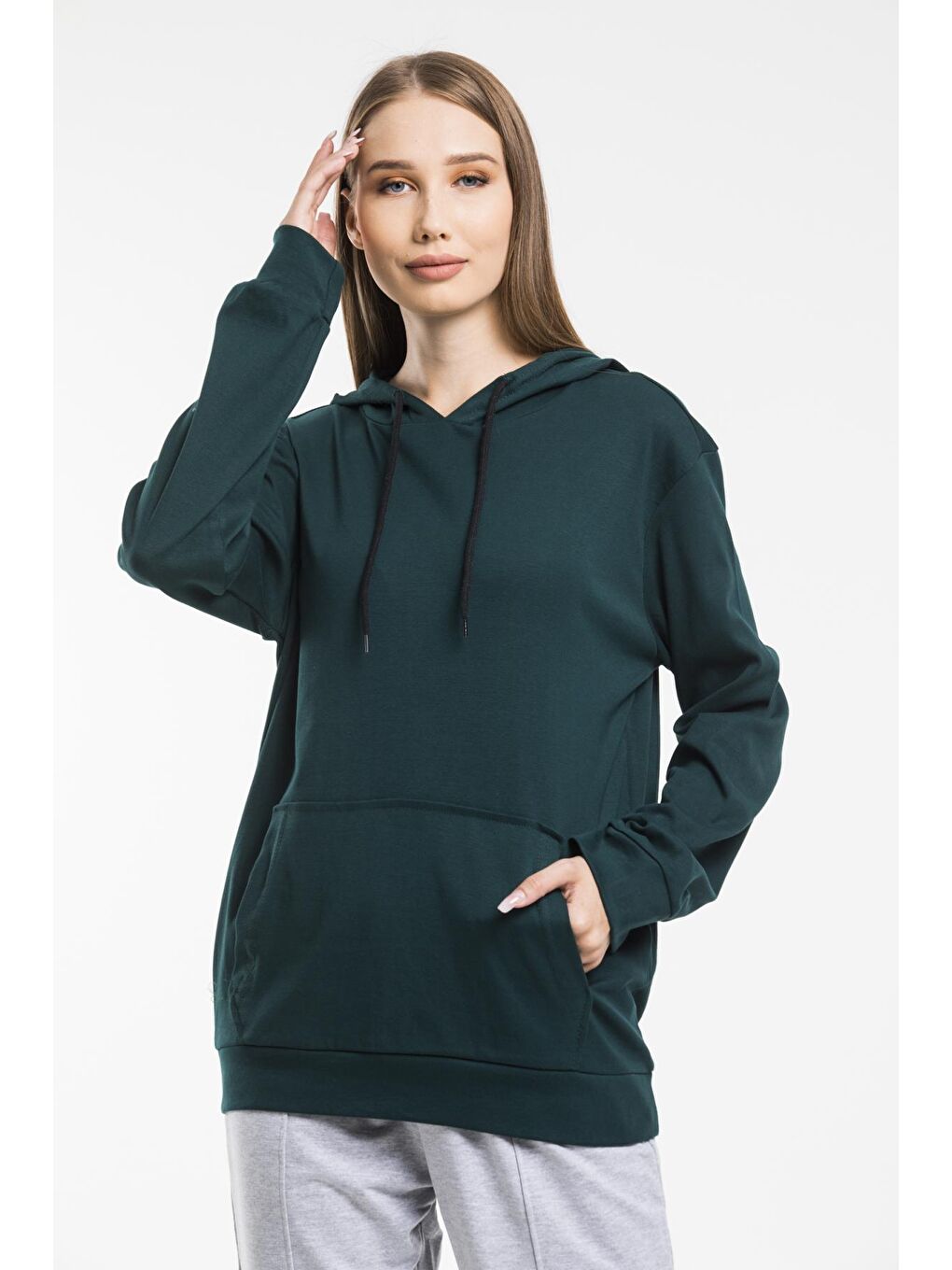 Süperlife Koyu Yeşil Kadın Kapşonlu Oversize Fit Sweatshirt spr21k55 - 1