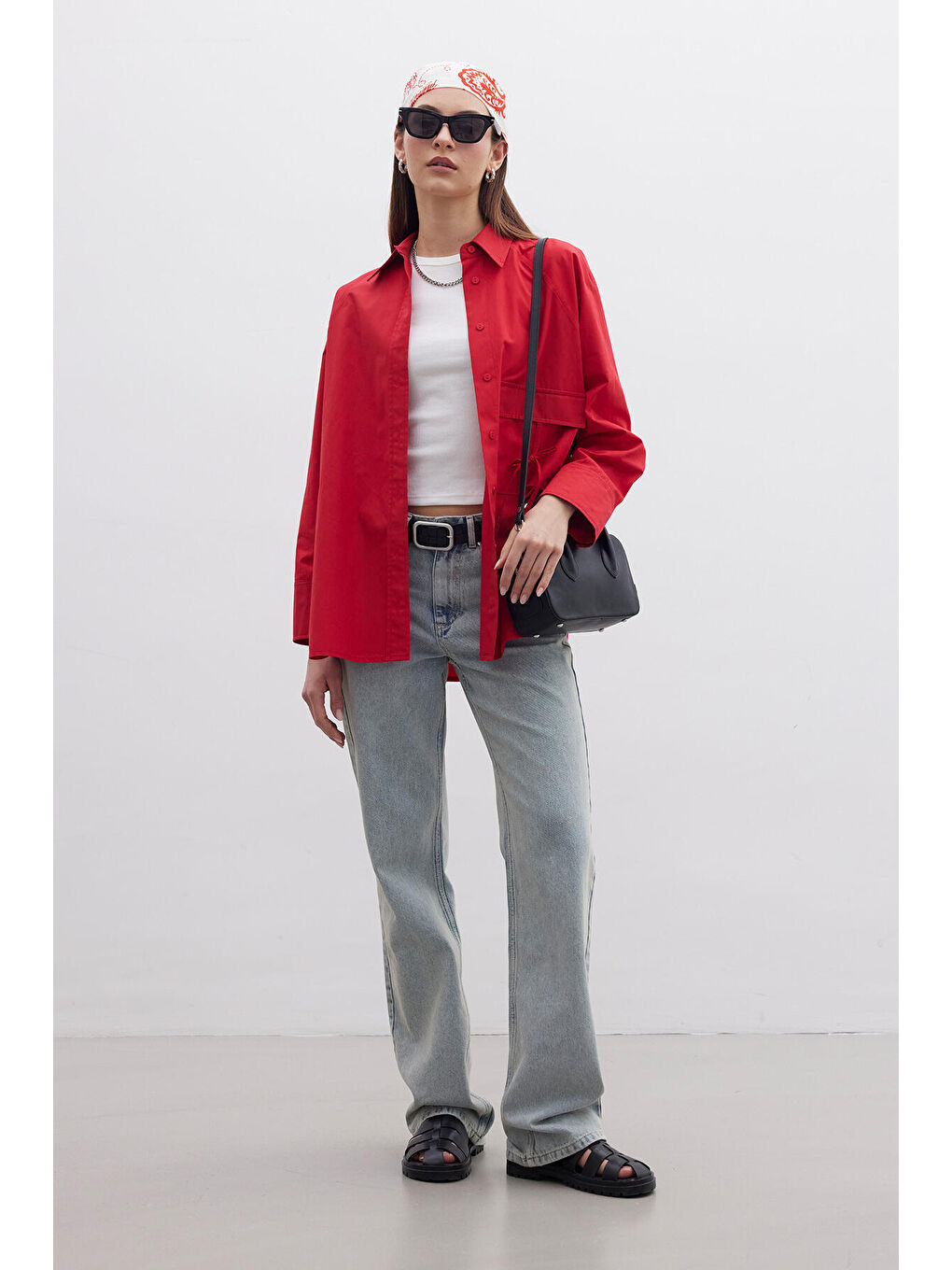 Cep Bağlama Detaylı Gömlek Kırmızı