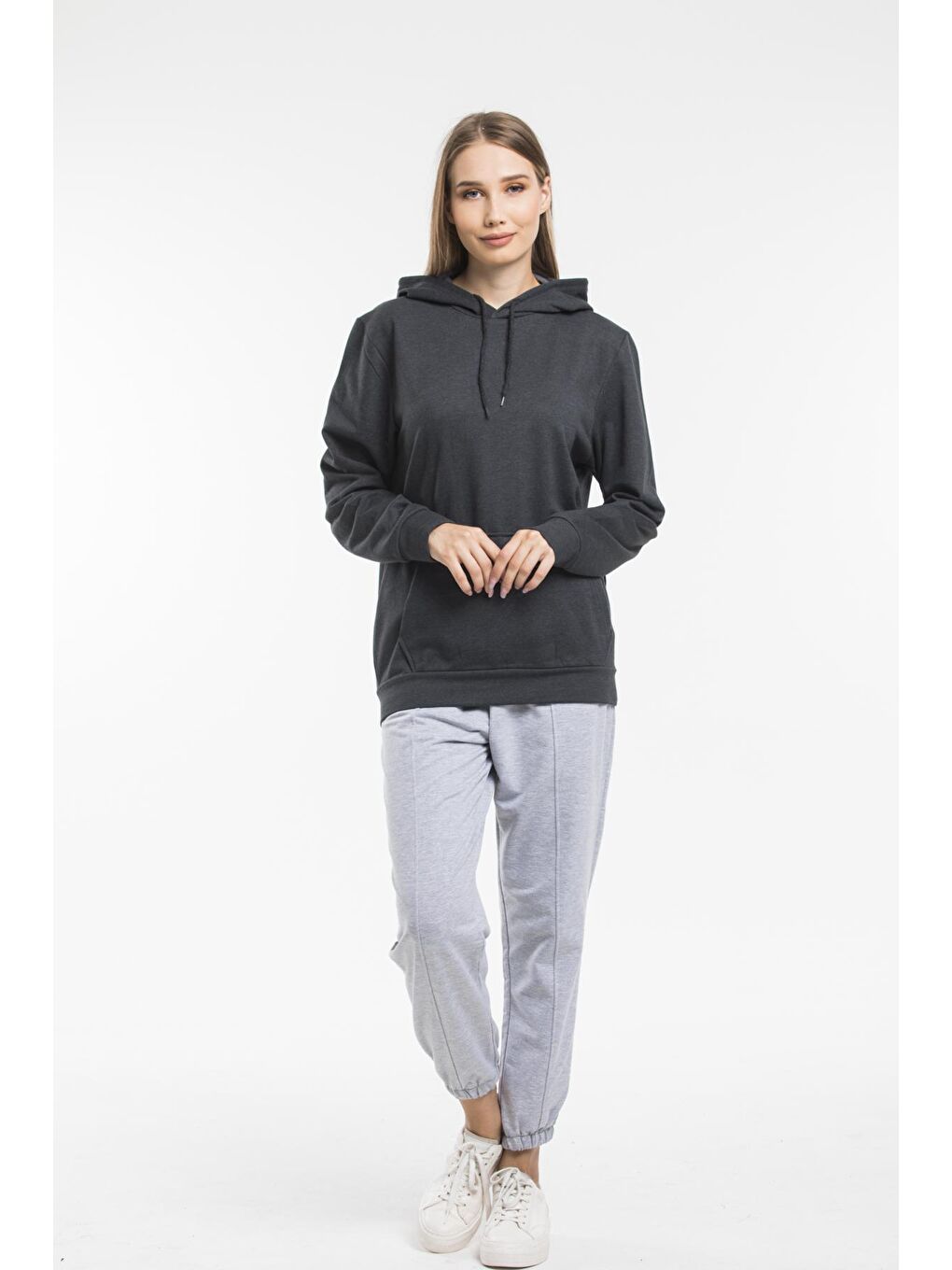 Süperlife Antrasit Kadın Kapşonlu Oversize Fit Sweatshirt spr21k55 - 2