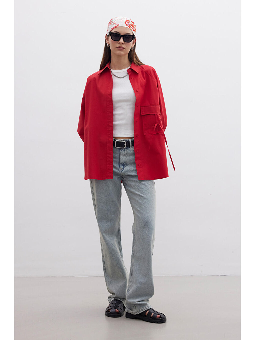 Cep Bağlama Detaylı Gömlek Kırmızı-1