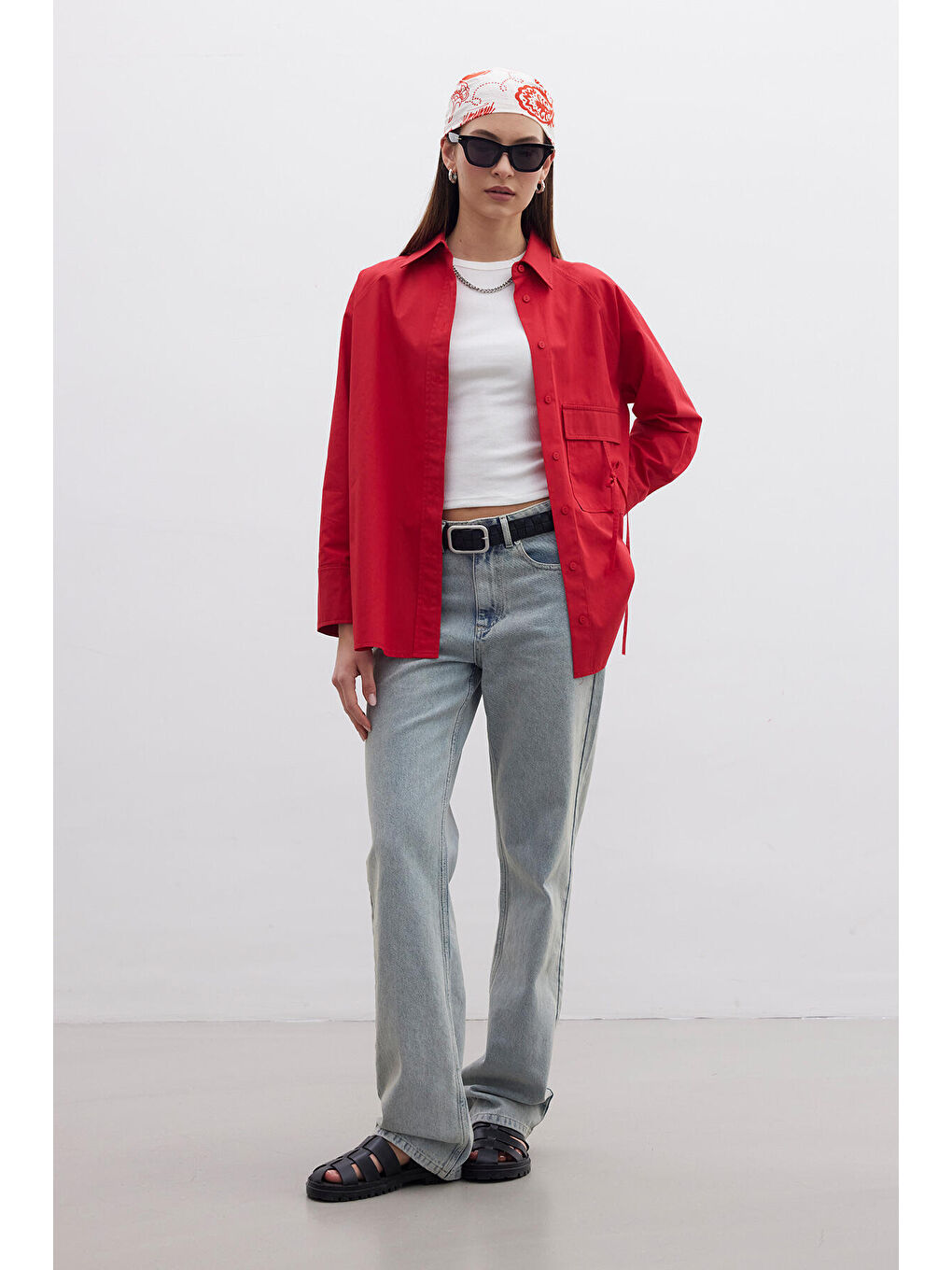 Cep Bağlama Detaylı Gömlek Kırmızı-2