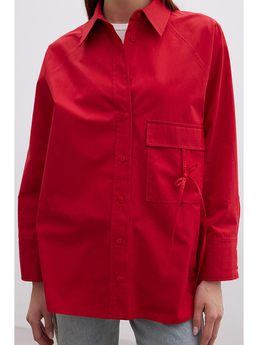Cep Bağlama Detaylı Gömlek Kırmızı-3