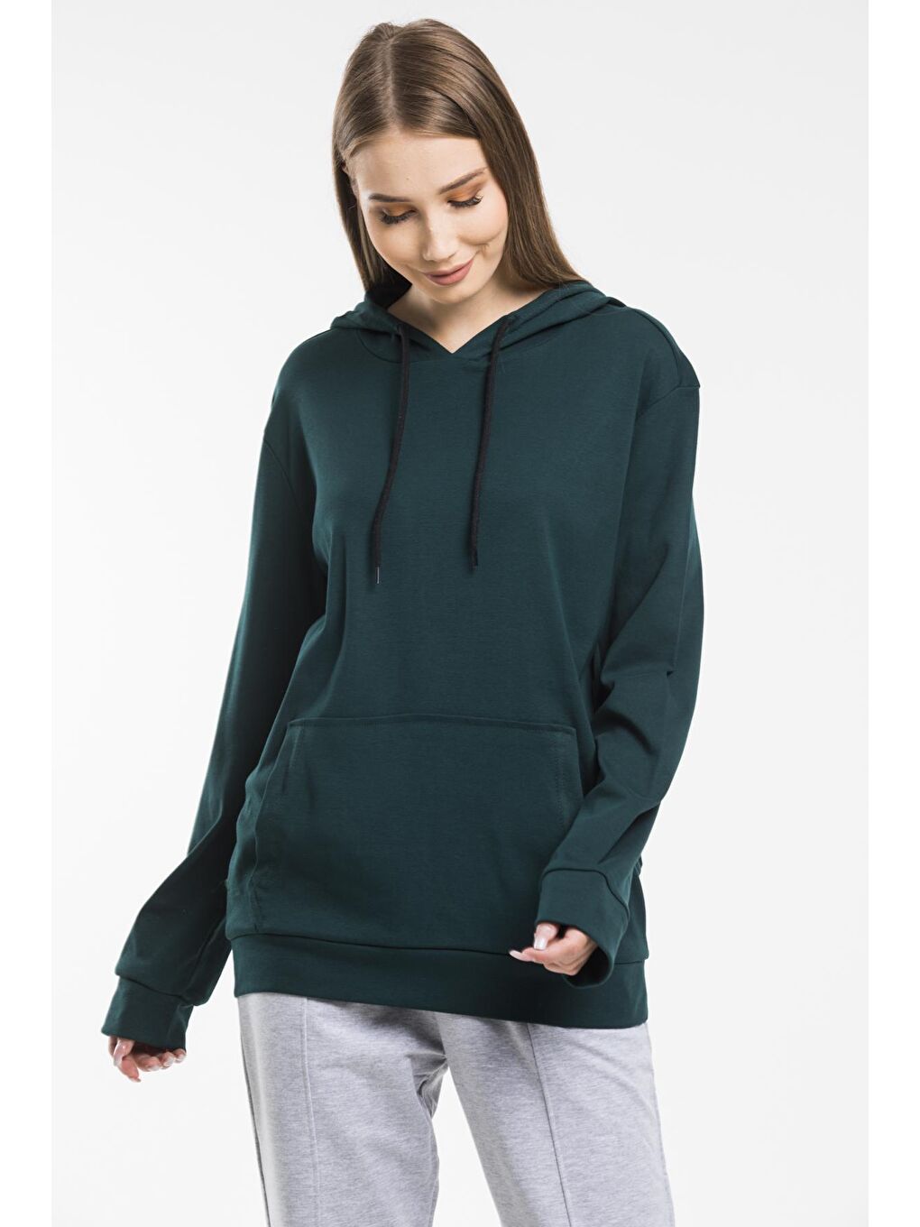 Süperlife Koyu Yeşil Kadın Kapşonlu Oversize Fit Sweatshirt spr21k55 - 3