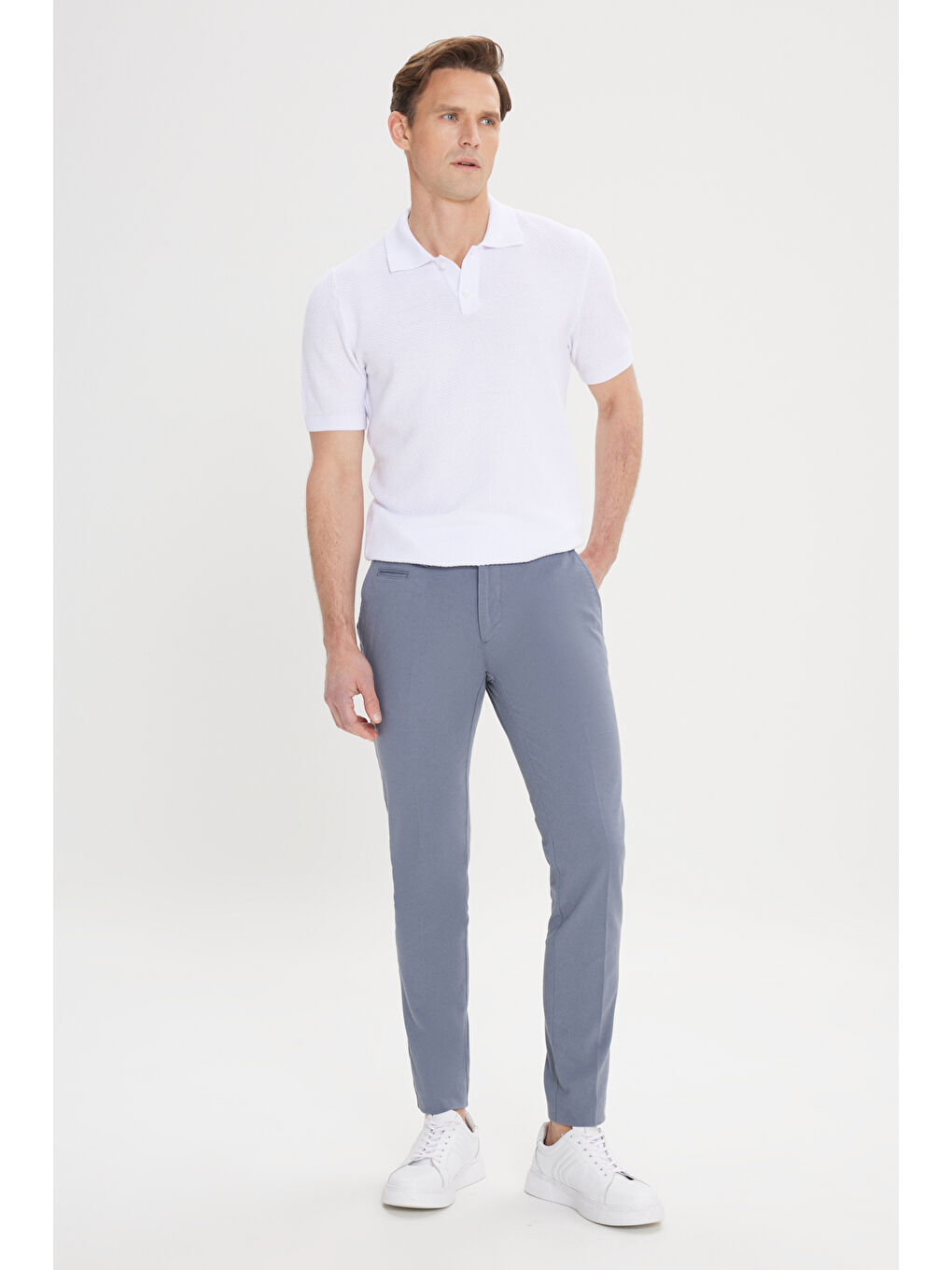 Erkek Petrol Slim Fit Dar Kesim Yan Cepli Pamuklu Esnek Armürlü Pantolon-2