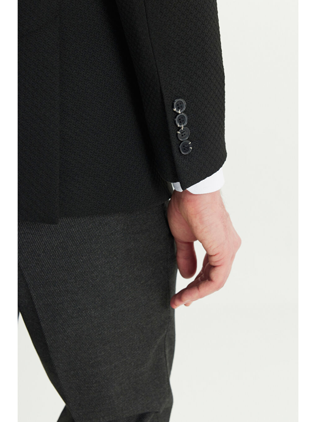 Erkek Siyah-Antrasit Slim Fit Dar Kesim Mono Yaka Kapak Cepli Yelekli Takım Elbise-7