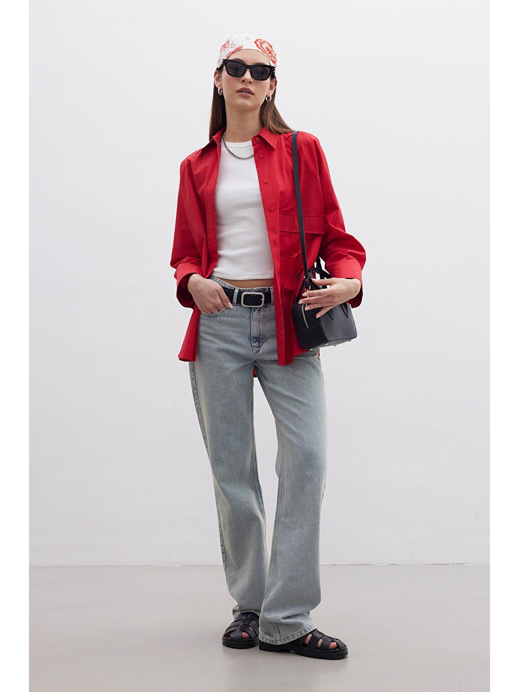 Cep Bağlama Detaylı Gömlek Kırmızı-4