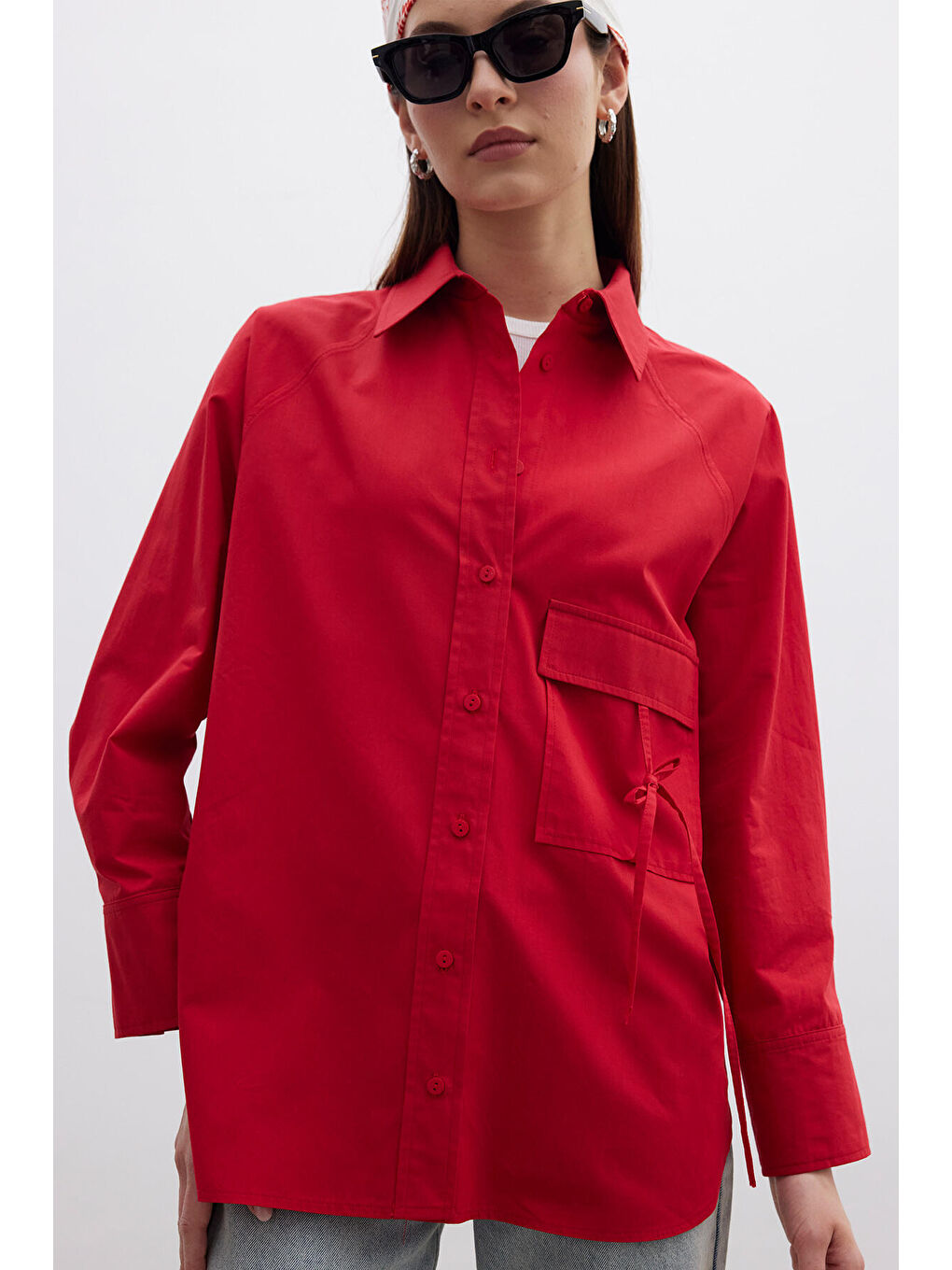 Cep Bağlama Detaylı Gömlek Kırmızı-6