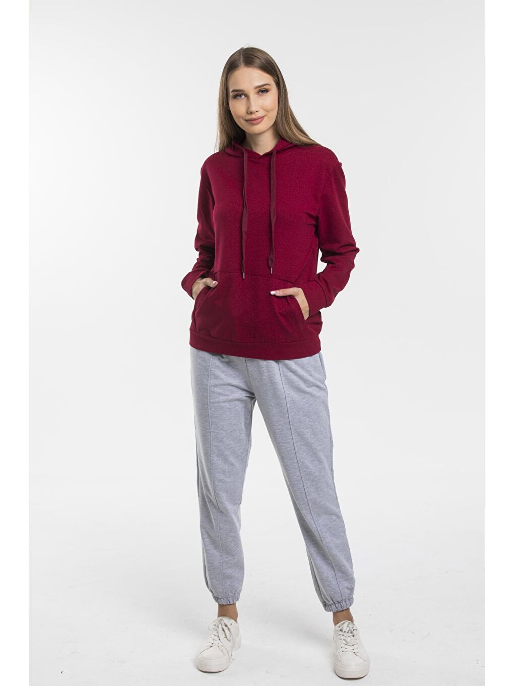 Süperlife Bordo Kadın Kapşonlu Oversize Fit Sweatshirt spr21k55 - 4