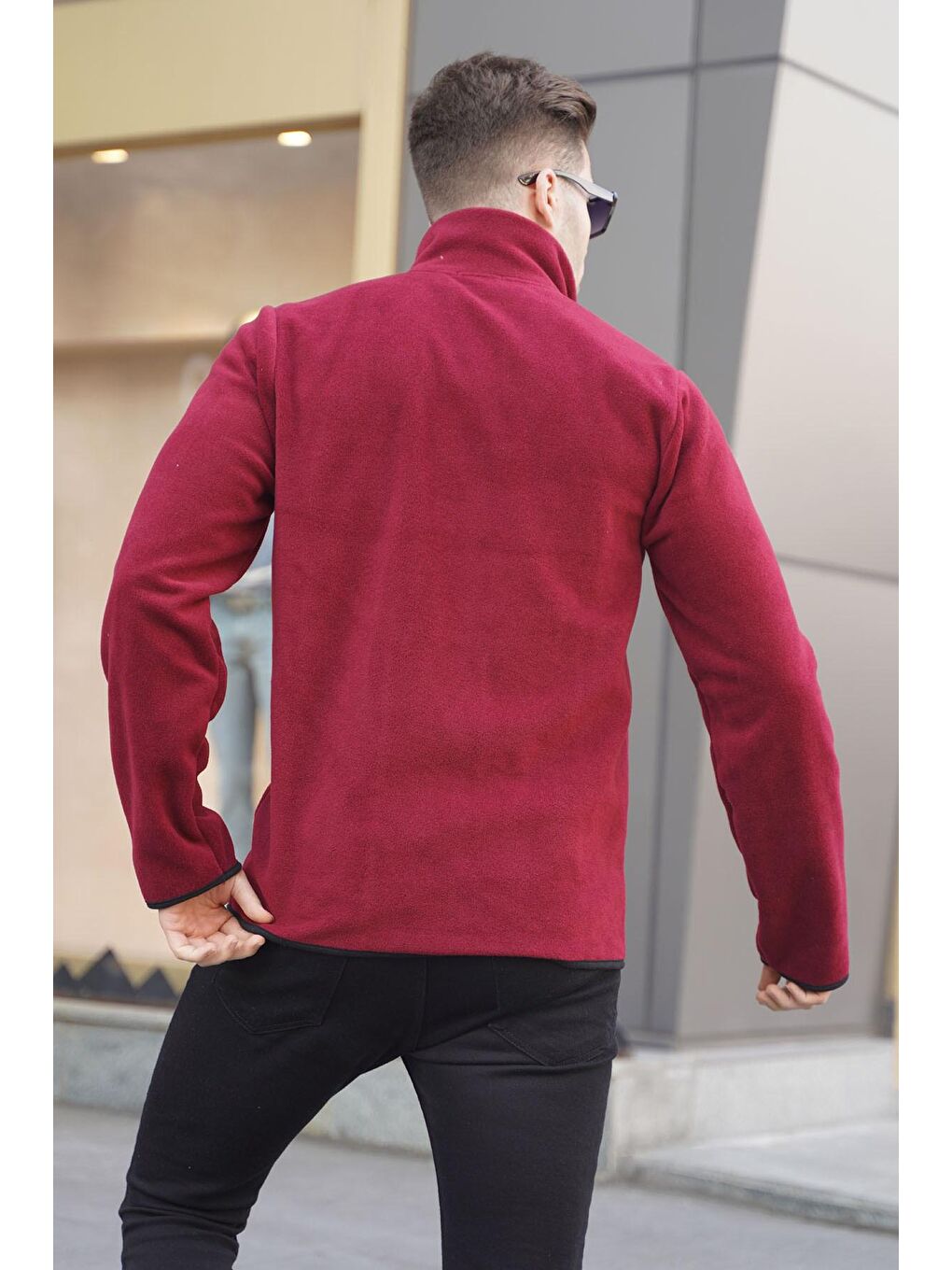 Madmext Bordo Erkek Bordo Dik Yaka Anti-Pilling Dik Yaka Fermuarlı Polar Sweatshirt 6045 - 1