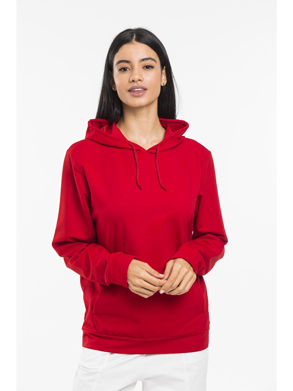 Süperlife Kırmızı Kadın Kapşonlu Oversize Fit Sweatshirt spr21k55