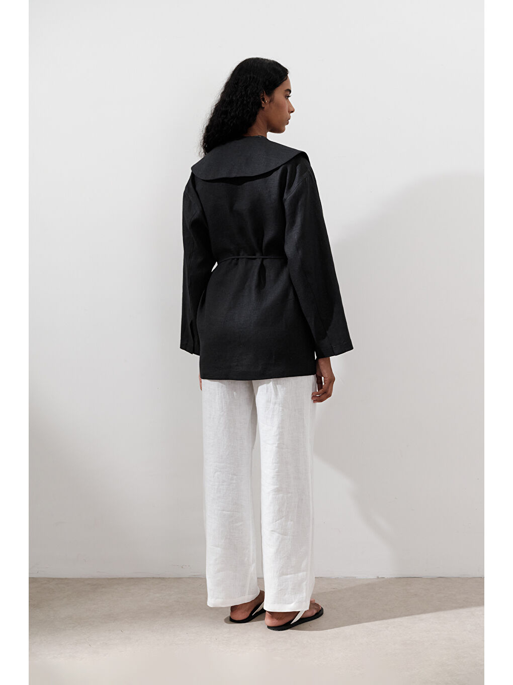 Keten Geniş Yaka Ceket Siyah-5