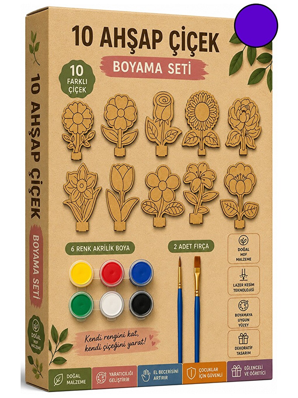 Ahşap Boyama 10 Lu 1 Paket 10x15cm Ahşap Boyama Figürü 6 Renk Boya Ve Resim Fırçası