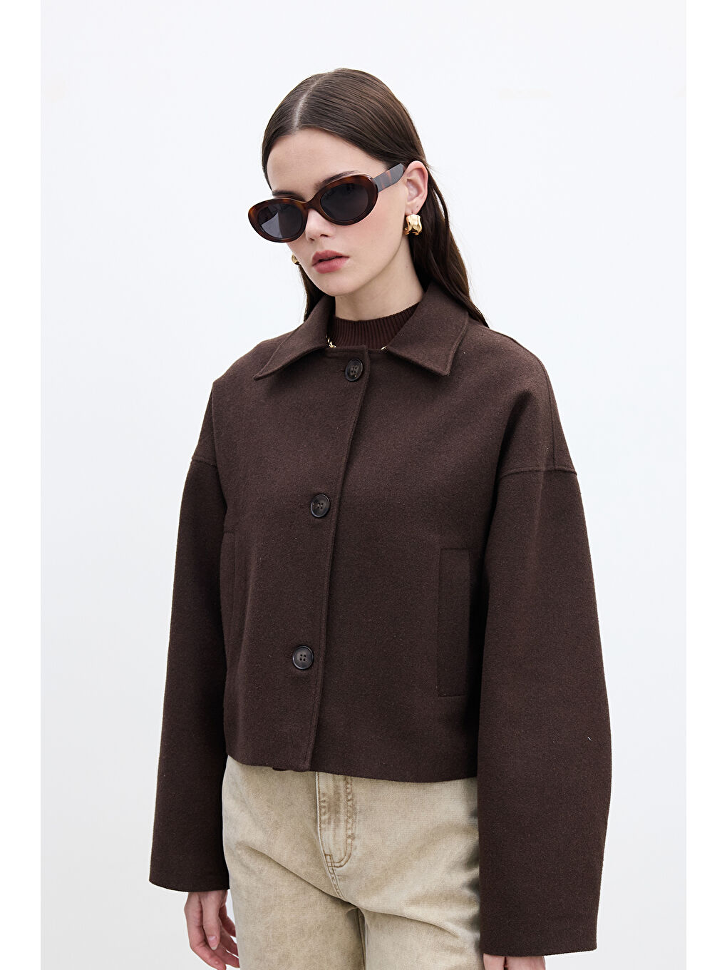 Dori Kısa Kaşe Kaban Kahverengi