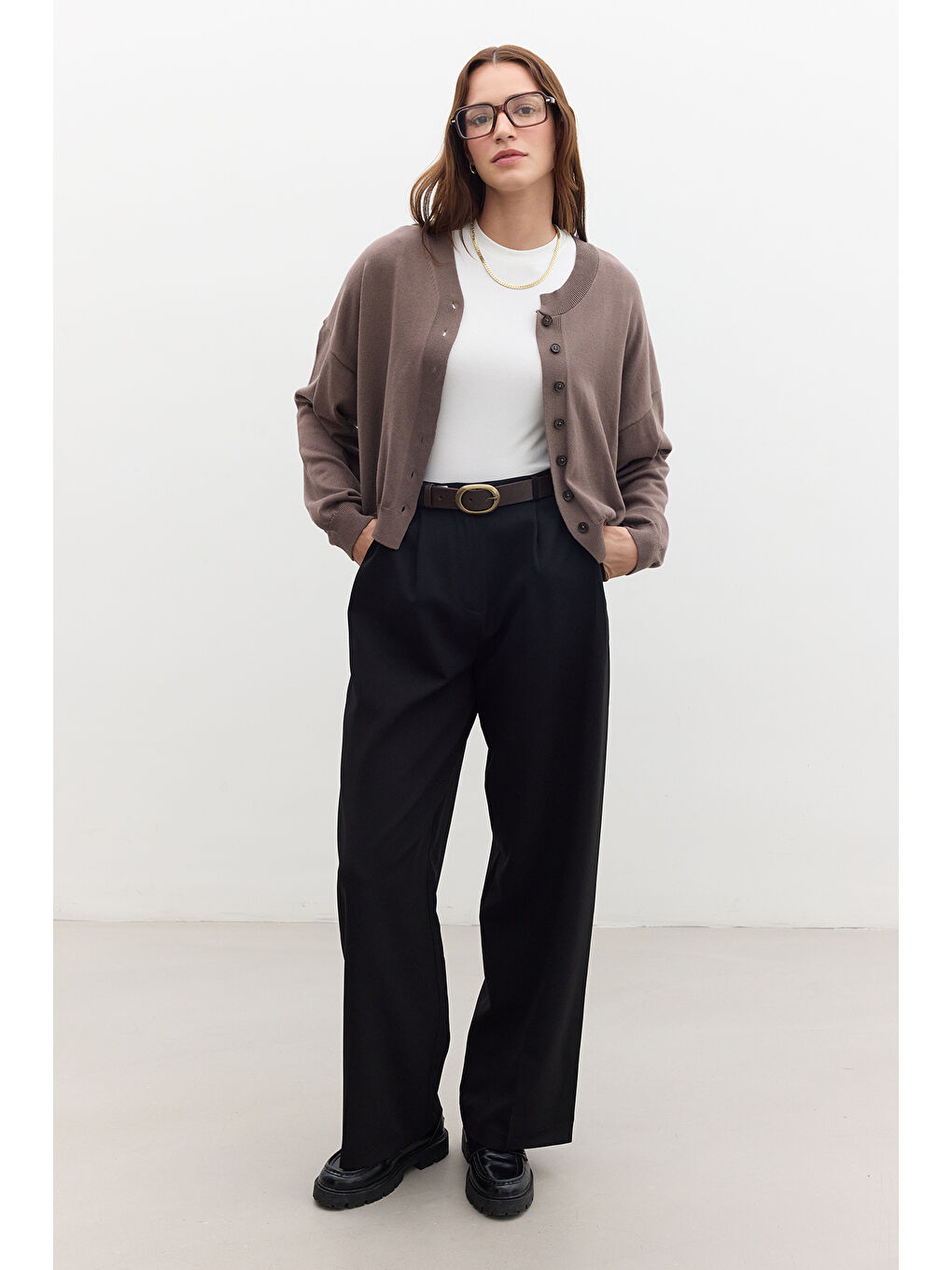 Bej Yumuşak Dokulu Oversize Triko Hırka Vizon-3