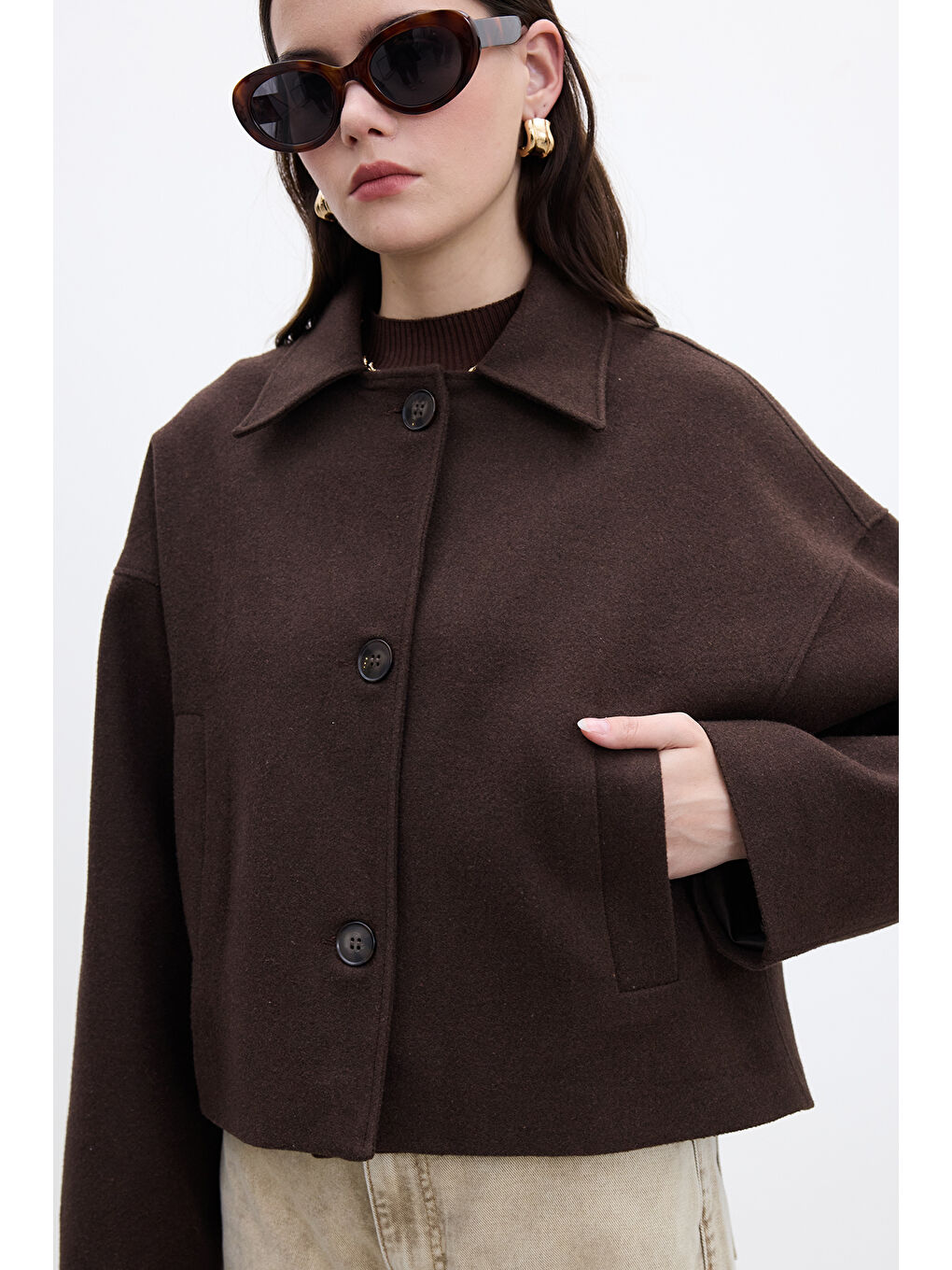 Dori Kısa Kaşe Kaban Kahverengi-1