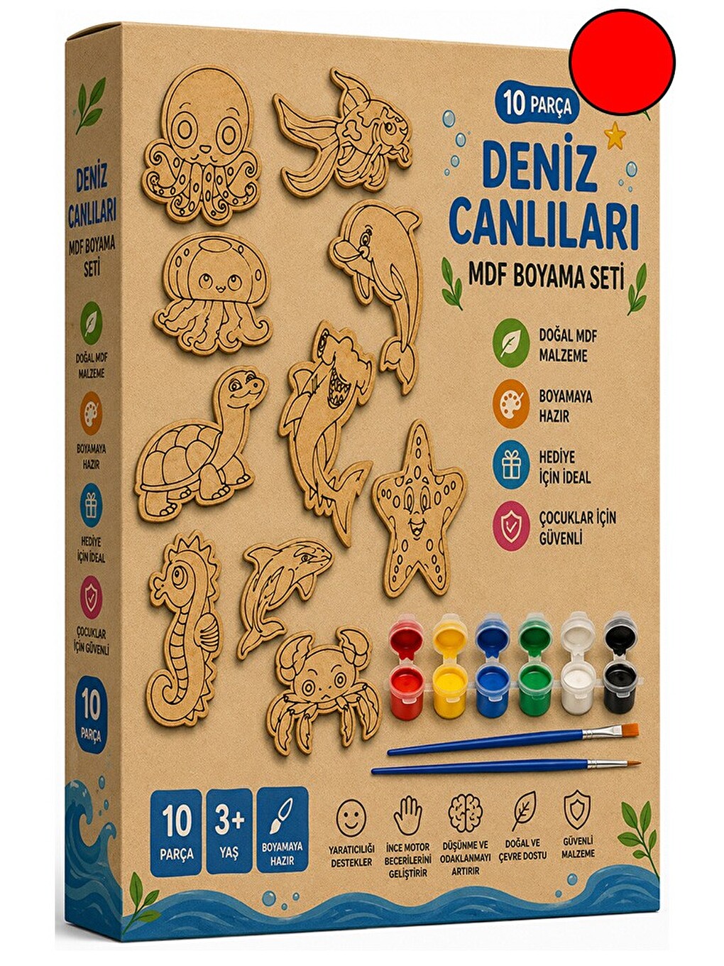 Ahşap Boyama 10 Lu 1 Paket 10x15cm Ahşap Boyama Figürü 6 Renk Boya Ve Resim Fırçası