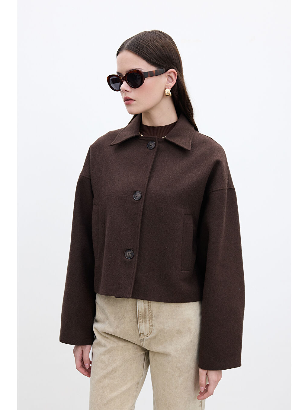 Dori Kısa Kaşe Kaban Kahverengi-2