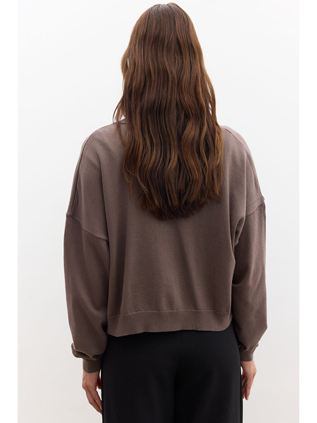 Bej Yumuşak Dokulu Oversize Triko Hırka Vizon-5