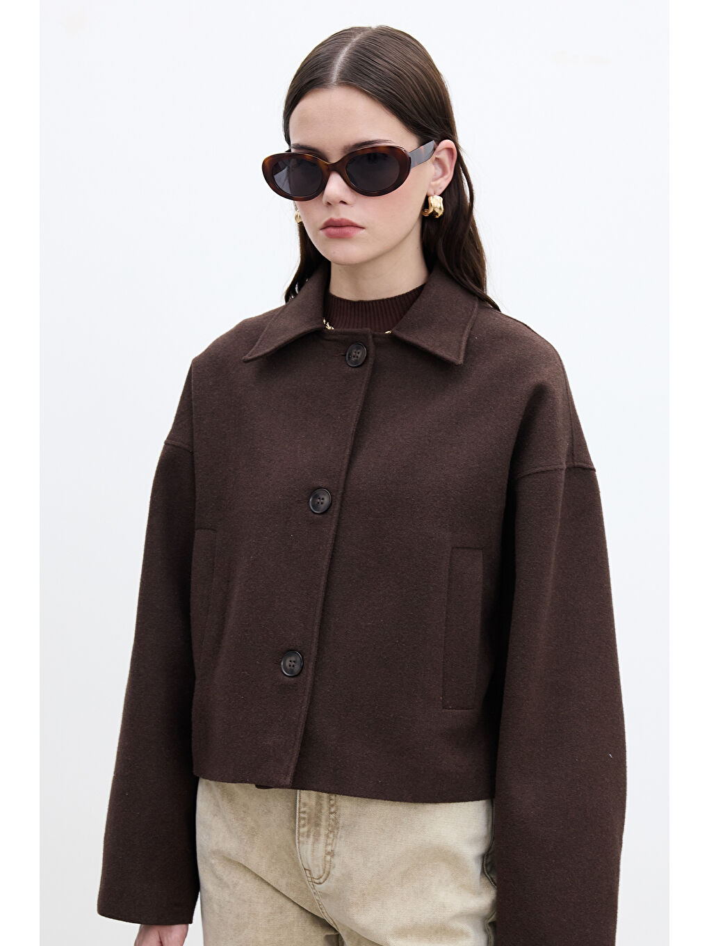 Dori Kısa Kaşe Kaban Kahverengi-3