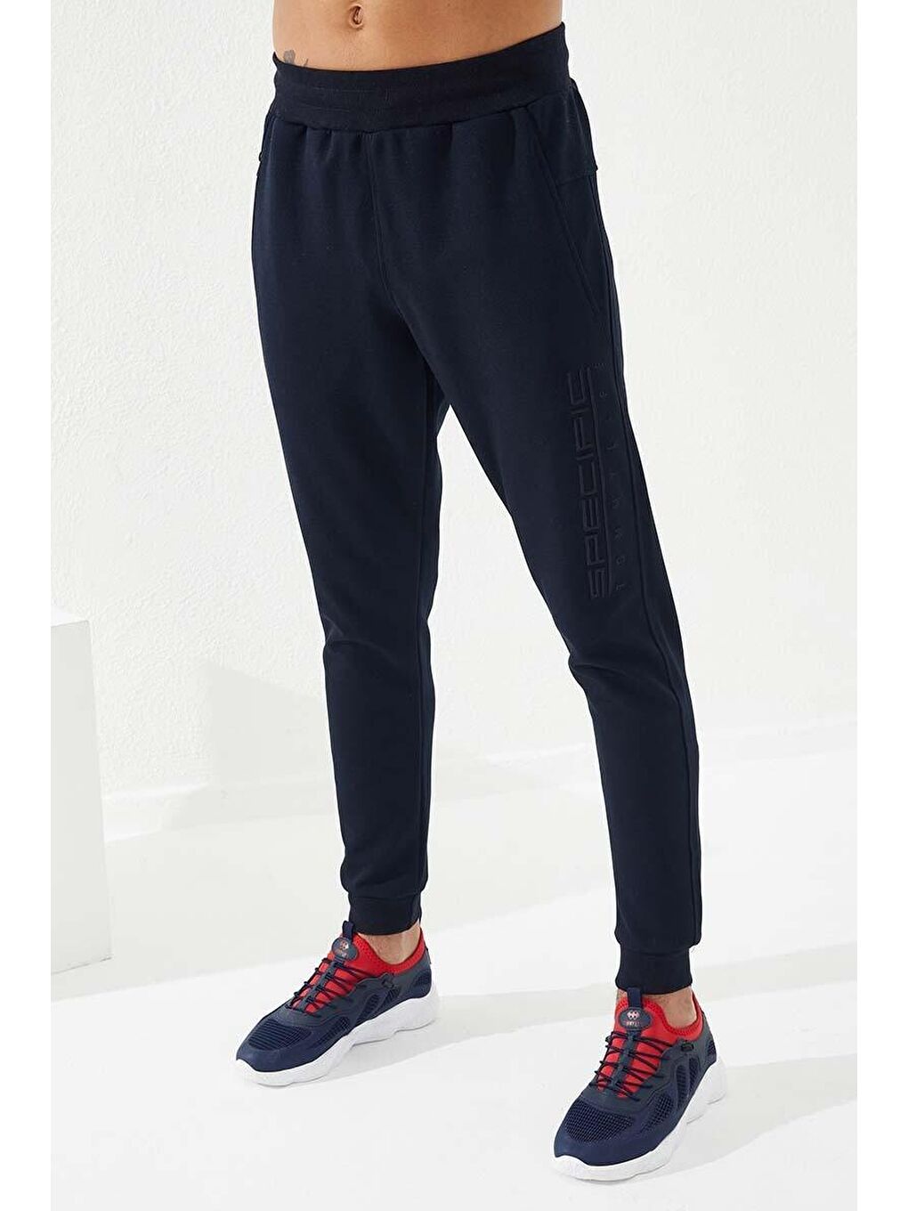 TOMMYLIFE Lacivert Fermuar Cepli Yazı Nakışlı Dar Kalıp Jogger Erkek Eşofman Alt - 84785 - 3