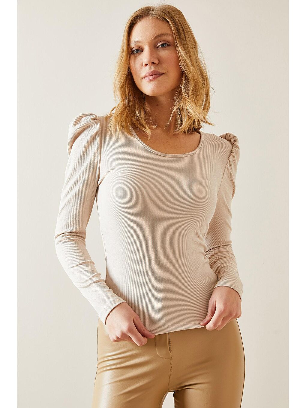 Bej Bisiklet Yaka Karpuz Kol Kaşkorse Bluz 4KXK2-47699-25