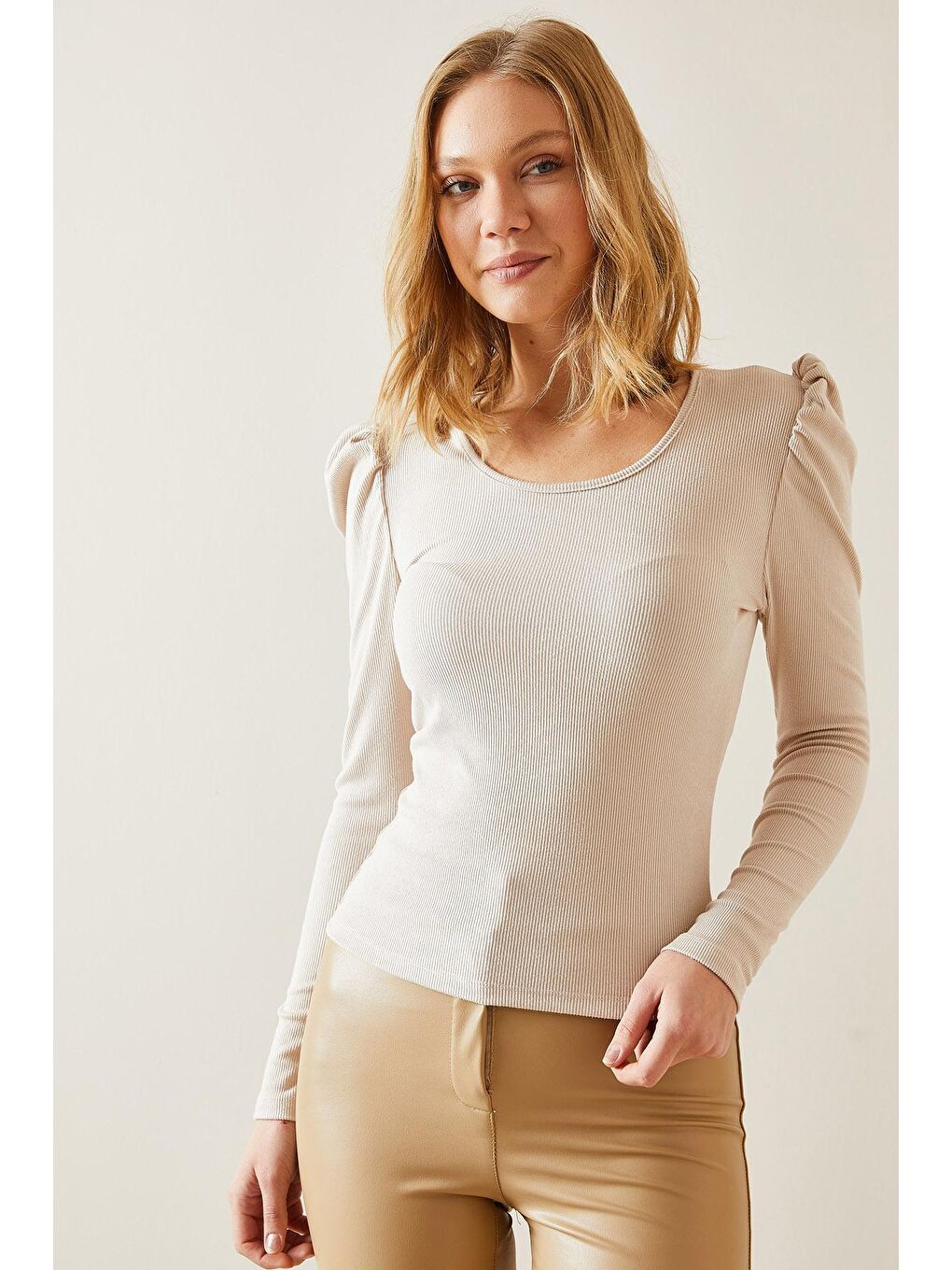 Bej Bisiklet Yaka Karpuz Kol Kaşkorse Bluz 4KXK2-47699-25-2