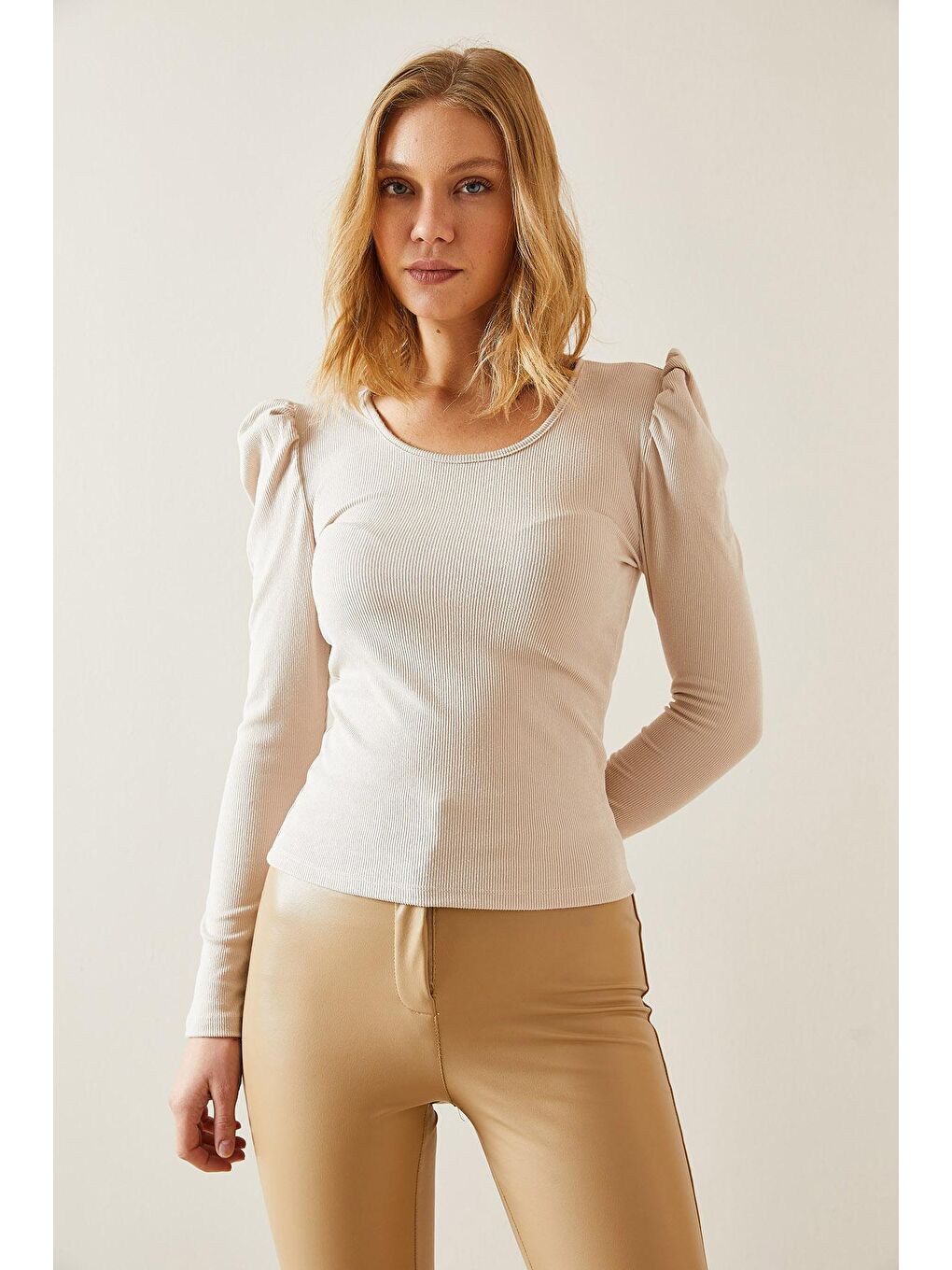 Bej Bisiklet Yaka Karpuz Kol Kaşkorse Bluz 4KXK2-47699-25-3