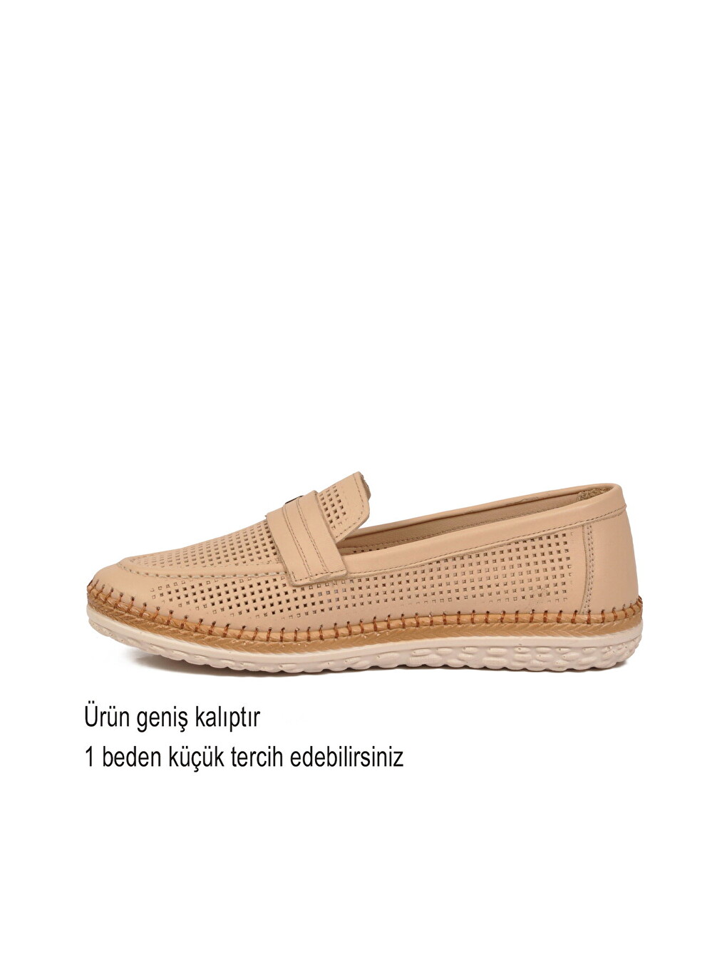 Bej Geniş Kalıp Hakiki Deri Hafızalı Rahat Taban Kadın Casual Ayakkabı Loafer Z142 Z-1