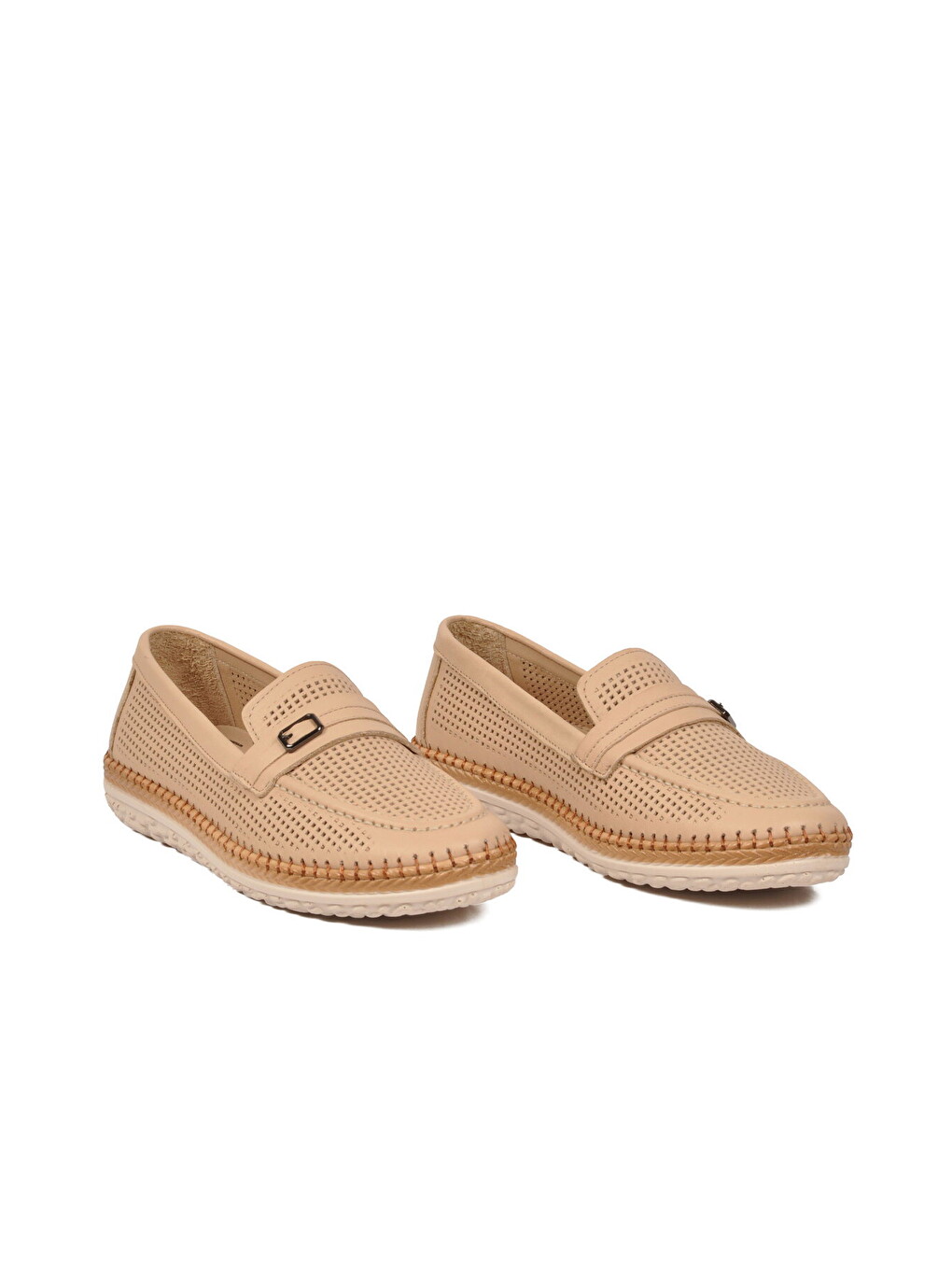 Bej Geniş Kalıp Hakiki Deri Hafızalı Rahat Taban Kadın Casual Ayakkabı Loafer Z142 Z-2