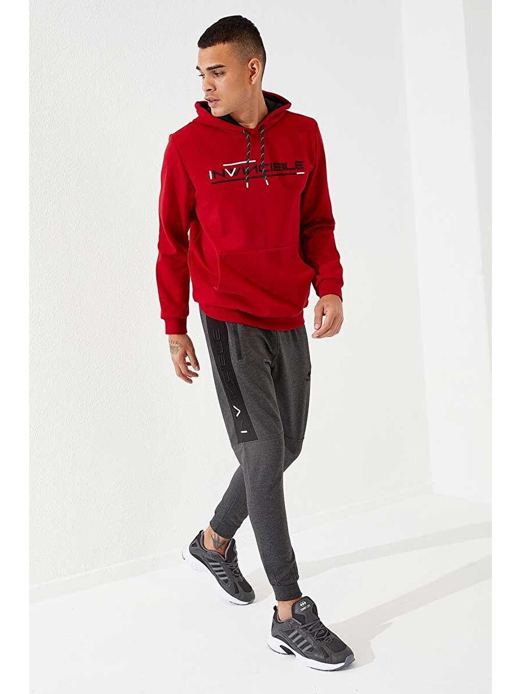 Antrasit Melanj Erkek Nakış Detaylı Dar Kalıp Jogger Eşofman Alt - 84792-2