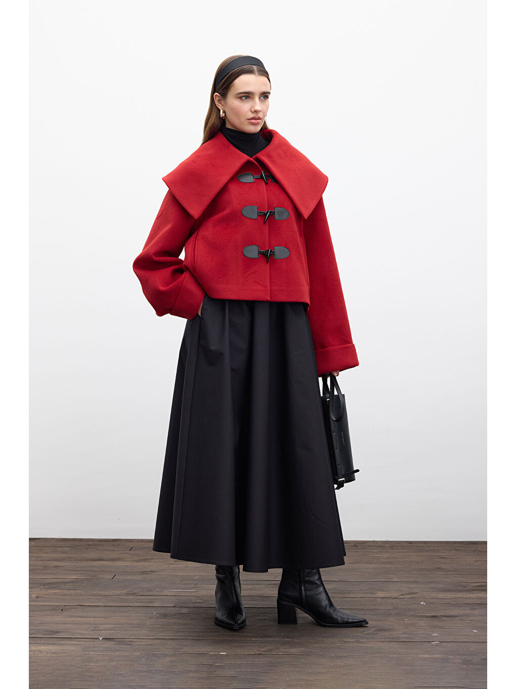 Tokalı Kaşe Kaban Kırmızı-5