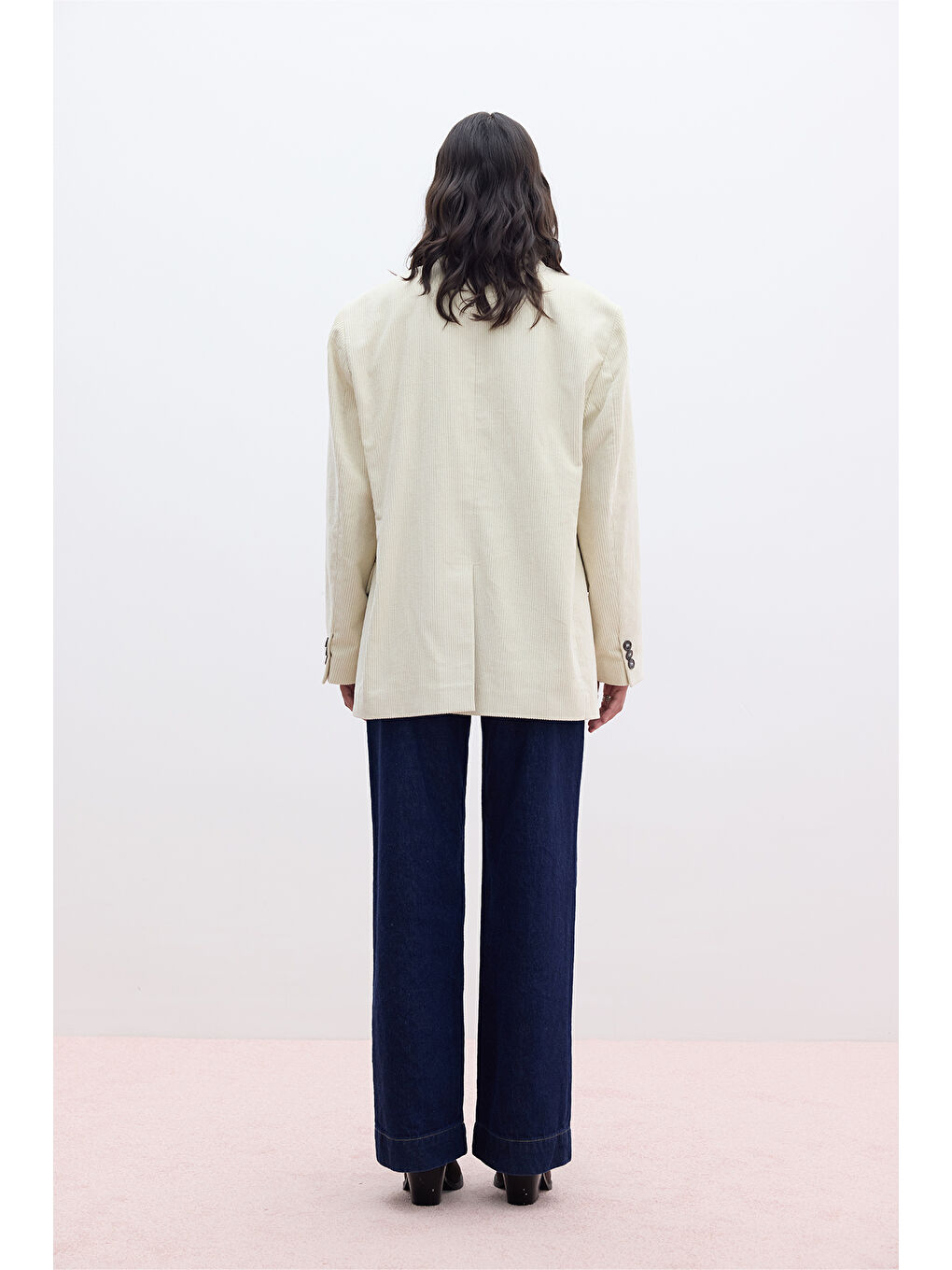 Bej Fitilli Kadife Blazer Ceket Vanilya-5