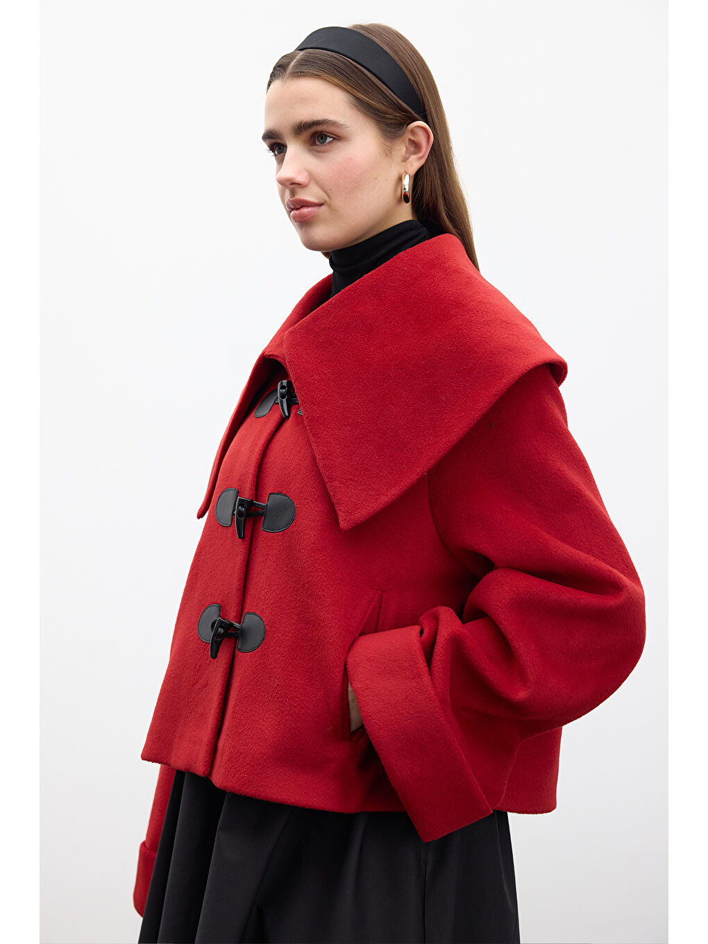 Tokalı Kaşe Kaban Kırmızı-6