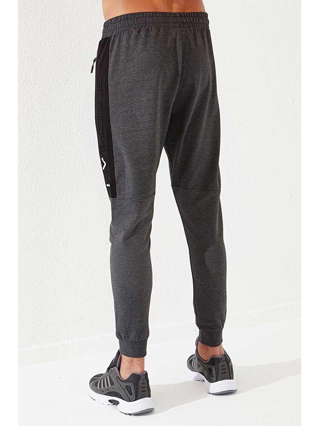 Antrasit Melanj Erkek Nakış Detaylı Dar Kalıp Jogger Eşofman Alt - 84792-4