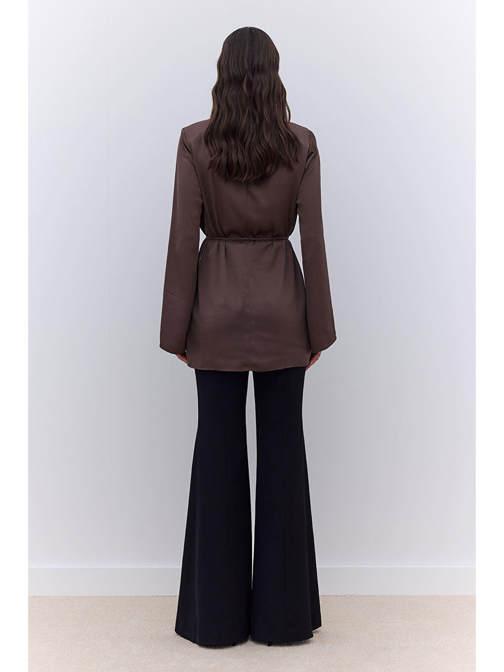 Saten Geniş Kol Tunik Kahverengi-5