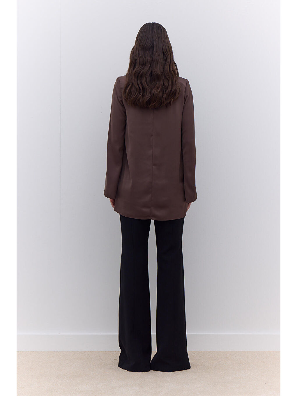 Saten Geniş Kol Tunik Kahverengi-6